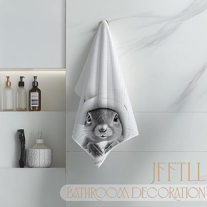 Squirrel Lover Gifts Bathroom Hand Towels, Funny Bathrobe Squirrel Hand Towels for Bathroom Washroom Restroom Decor, 16x24 Inch