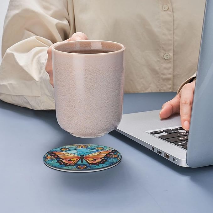 Butterfly Drink Coaster Set of 6, Butterfly Decor Gifts, Leather Drink Coasters with Holder, 6 Pack Cup/Bar/Drink Coasters for Table/Drinks/Coffee Protection Housewarming Gift (Butterfly)