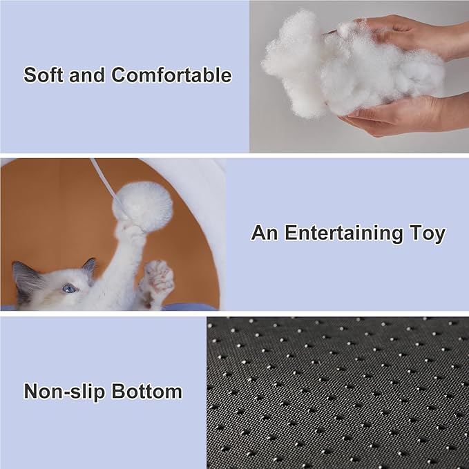 Jiupety Cute Cat Bed, Indoor Lovely Crystal Velvet Igloo for Cat and Small Dog, Warm Cat Bed Cave for Puppy and Kitten, Big Ear, L.