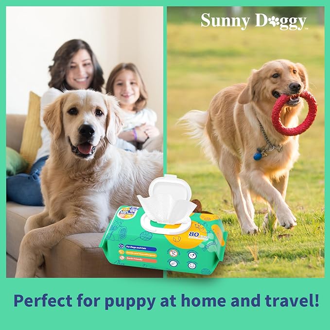 Pet Wipes 480 Count, Dog Wipes Cleaning Deodorizing Cat Wipes, 8 x 8 Inch Dog Grooming Wipes for Butt Paws Ear Eyes and Body, Pack of 6