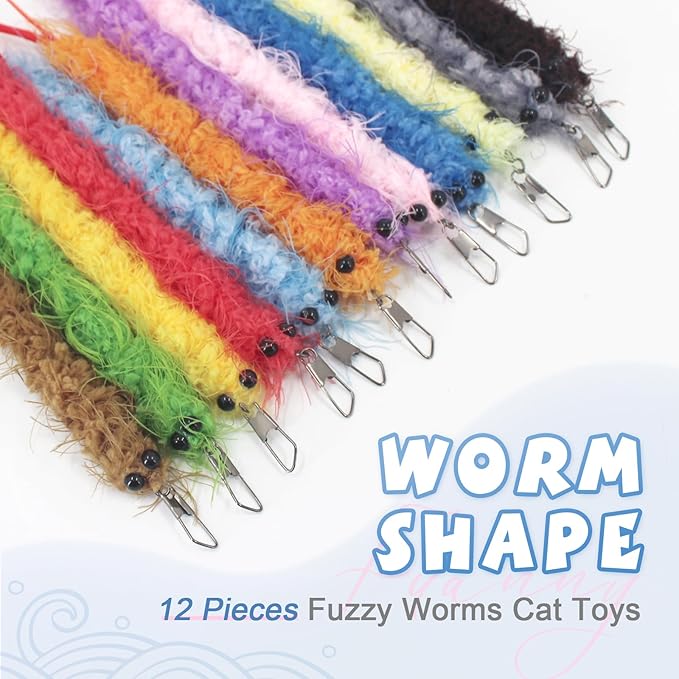 SONGWAY Cat Worm Toy Refills - 12Pcs Cat Teaser Wand Toys Replacement, Cat Wand Attachments,Cat Feather Toys, Cat Toy Accessories