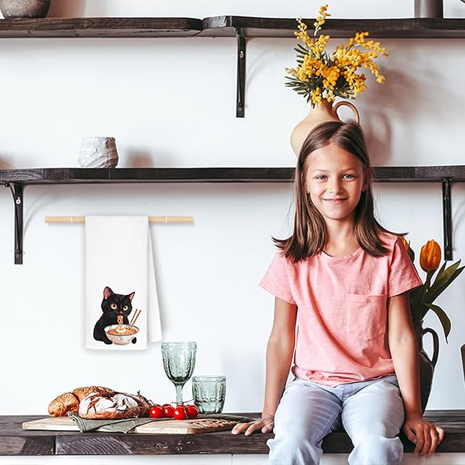 Black Cat Kitchen Towels, Black Cat Gifts, Cat Towels for Cat Lovers, Cat Hand Towels, Cat Dish Towels for Kitchen, Cat Tea Towel, Cat Mom Gifts, Cat Lady Gifts, 16x24 Inch