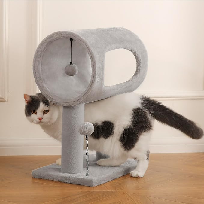 Cat Craft Cat Scratching Post 20.5" Cat Tree with Tunnel Bed Carpet Cat Tower Kitten Tree Cat Tree with Hanging Ball for Indoor Cat, Grey