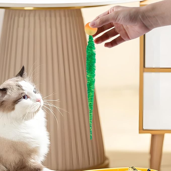 Mixed Bouncy Balls for Cats 5 Pack，Fuzzy Worm Cat Worm Toys with Ball，Magic Worm Bouncy Ball with Tail Cat Toy