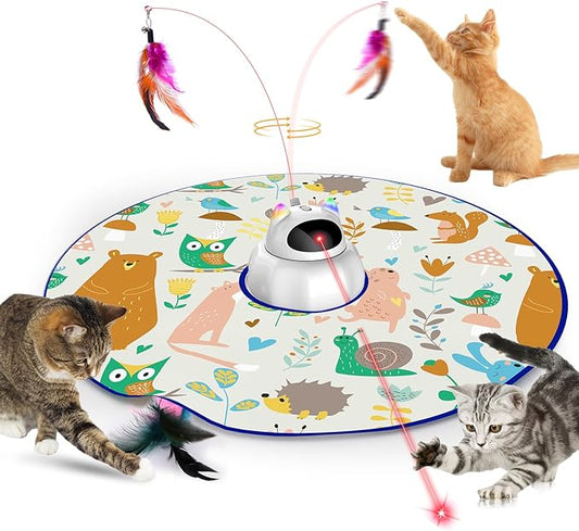 VIWIK 4 in 1 Cat Laser Toy Automatic, Interactive Cat Toys for Indoor Cats, Hide and Seek Kitten Wand Toy,Electronic Toys with Moving Feather, Stocking Stuffers, for Cat Lovers