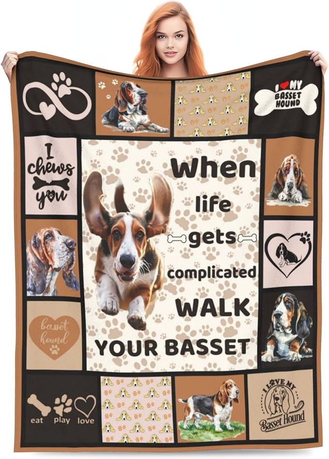 Basset Hound Dog Blanket Cute Basset Dog Decor Throw Blanket Super Warm Soft Plush Lightweight Fleece Flannel Animal Blanket Gifts for Girls Women Boys for Winter Couch Bedding 50"X60"