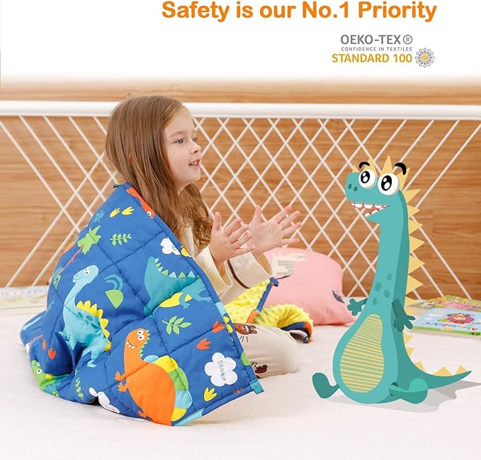 Uttermara Weighted Blanket 5 lbs, Ultra Cozy Minky Fleece and Cotton Sided with Cartoon Patterns, Reversible Heavy Blanket Great for Calming and Sleeping, 36x48 inches, Blue Dinosaur Park