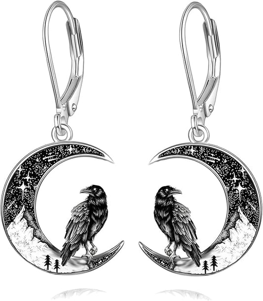 Black Cat/Bat/Spider/Pumpkin/Wolf/Bunny/Sun and Moon/Turtle/Raven 925 Sterling Silver Leverback Dangle Earrings Moon Gothic Christmas Earrings Jewelry Gift for Women