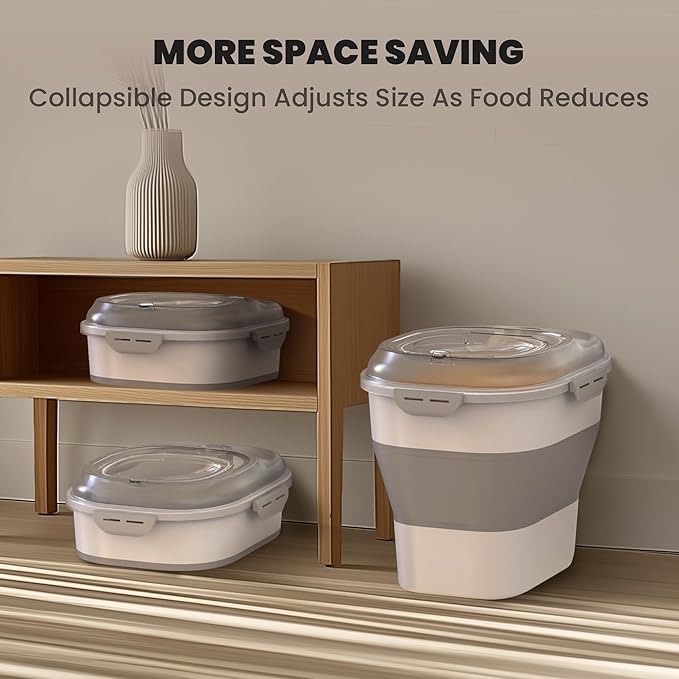 28-30 Lbs Airtight Dog Food Storage Container,Collapsible Dog Food Container with Airtight Lid,Wheels, Date Track,Large Pet Food Storage Container for Rice,Flour,Dog Food Scoop,2PCS Containers