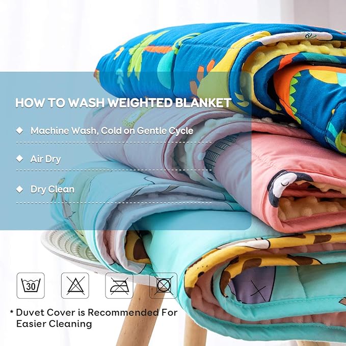 Sivio Weighted Blanket,100% Cotton and Minky Fleece Throw Blanket with Beads, Reversible Heavy Blanket, 3lbs 36x48 Inch, Blue Dinosaur