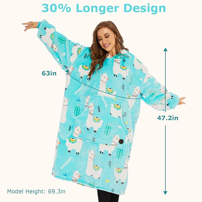 THREE POODLE Wearable Blanket Hoodie, Oversized Sherpa Sweatshirt Blanket for Adults Women Men, Warm Cozy Hooded Blanket, Gifts for Mom Girlfriend