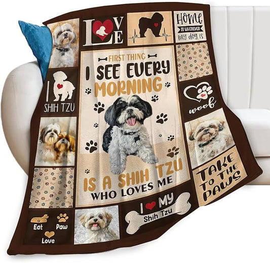 Dog Blanket Cute Shih Tzu Print Throw Blankets for Couch Sofa Bed Stuff Decor Lightweight Soft Cozy Fleece Plush Warm Flannel Bedding Blanket Pet Lover Gifts for Baby Boys Girls Kids Adults 60"x80"