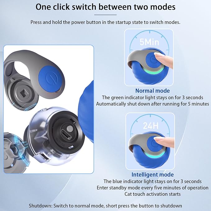 Interactive Cat Toy Ball, Automatic Moving Cat Ball Toy with Feather Tail, Indoor Smart Cat Toys, Motorised Cat Toys for Chasing & Hunting