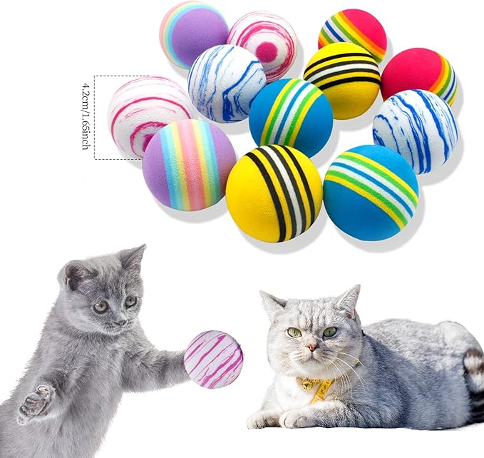 BLMHTWO 12PCS Cat Toy Balls, Pet Rainbow EVA Foam Balls 1.65inch Lightweight Colorful Cat Balls Scratching Interactive Chaser Teaser for Cats Puppy Kitty Kitten Pets (6 Colors)