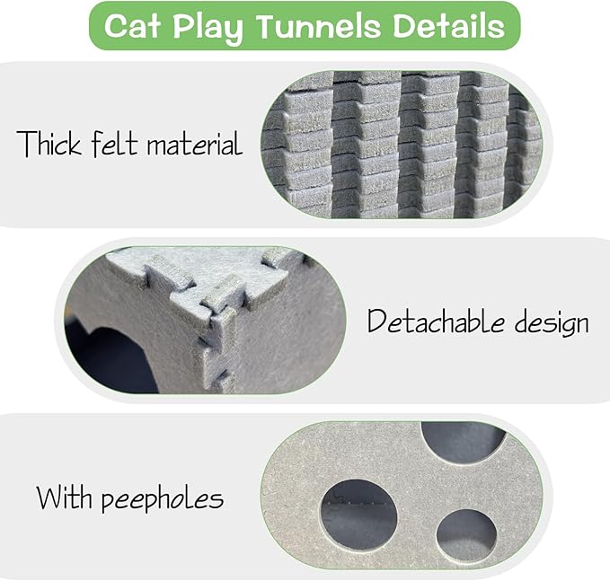 Fhiny Cat Tunnel for Indoor Cats, 14 PCS Felt Peekaboo Cat Cave with Interactive Peep Holes Foldable Kitten Play Tubes & Tunnels Cat Hideaway Cave Soft Felt Cat Toys for Small & Medium Cats