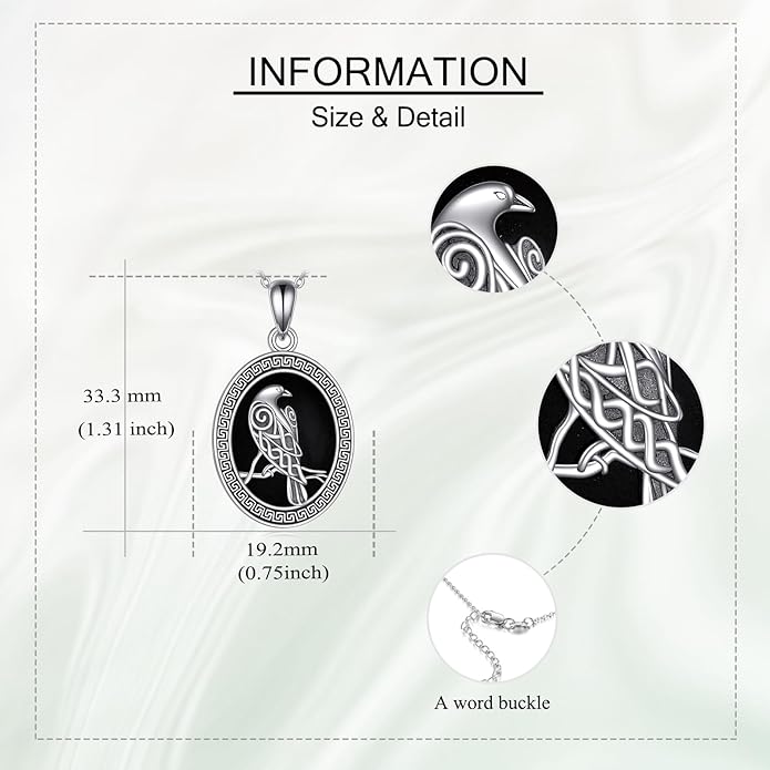 Black Onyx Necklace Raven/Phoenix/Peacock Necklace Gothic Jewelry Gifts for Women Men