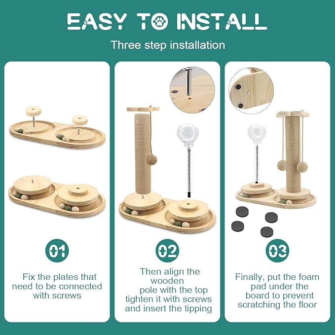 Buwico Kitten Scratching Post, Kitten Toys with Dangling Ball, 15.7" Tall Premium Sisal Scratch Posts for Indoor Cats and Kittens