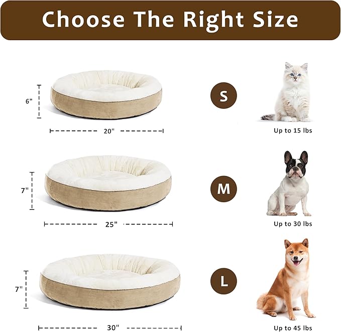 Love's cabin Round Donut Cat and Dog Cushion Bed, 20in Pet Bed for Cats or Small Dogs, Anti-Slip & Water-Resistant Bottom, Super Soft Durable Fabric Pet beds, Washable Luxury Cat & Dog Bed Camel