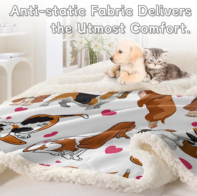 BlessLiving Red Hearts Dog Print Sherpa Plush Blanket Cute Puppy for Kids Adults 3D Animal Print Lightweight Blanket Bassett Hound Gifts Gift for Pet Lovers (Basset Hound,Twin, 60 x 80 Inches)