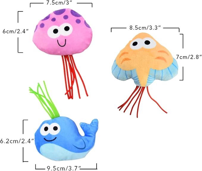 Interactive Catnip Toys for Indoor Cats Set of 6 Soft and Durable Stuffed Sea Animal Plush Toys, Crinkle Sound Cat Kicker Toys, Perfect for Promoting Kitten Exercise and Ideal Gifts for Cat Lovers