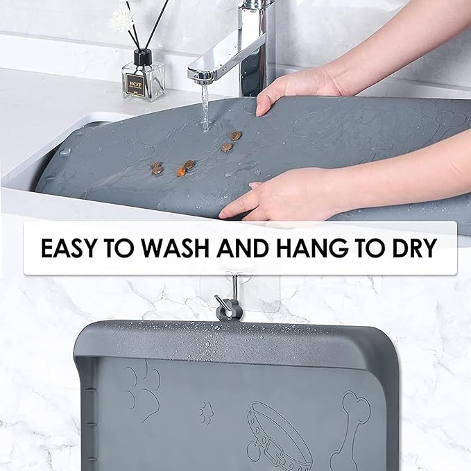 Silicone Pet Feeding Mat with Raised Edge for Food and Water, Dog Cat Food Mats Contain Spills Protects Floors, Dog Cat Bowls Placemat with High Lip for Floor Waterproof, Pets Accessories 19"x12"