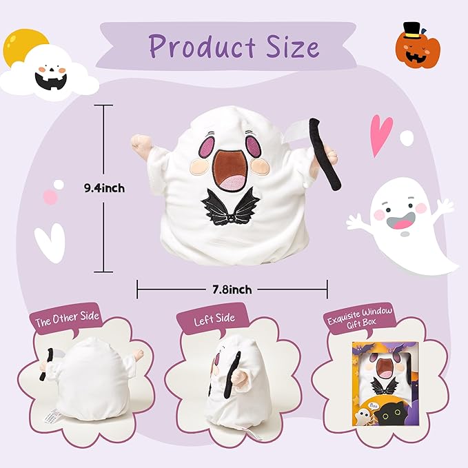 1 Pcs Halloween Ghost Pillow, Soft Plush Ghost Throw Pillow with Scythe, Cute Halloween Decor for Home, Couch, Bed, Gift, Spooky Decorative Pillow for Kids and Adults, 9.4''