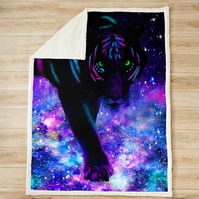 Feelyou Tiger Sherpa Blanket Baby 30"x40" for Bed Sofa Couch - 3D Wild Animal Print Fleece Throw - Wildlife Plush Galaxy Fuzzy Chic Purple Microfiber
