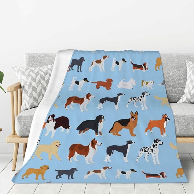 Kids Cute Dogs Puppies Print Blanket Throw 60"x50", Plush Flannel Blankets with Dogs On It, Soft Warm Decorative for Kids Women Dog Lovers
