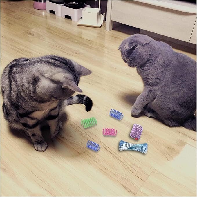 WishLotus Spring Cat Toys, Colorful Cat Spring Toy and Cat Tube Toy Telescopic Cat Mesh Pole Cat Jumping Toy Flexible & Shapable Kitten Chew Toys to Kill Time (10pcs)
