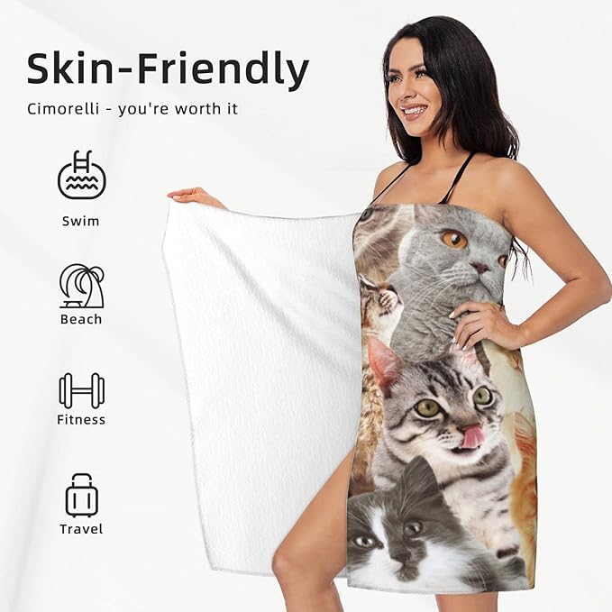 SARA NELL Cute Cat Microfiber Beach Towel Cat Breed Bath Towel for Cat Lover, Sand Free, Oversized, Super Absorbent, Quick Dry Towel for Travel Swimming, Sports, Beach, Gym,(31" x 51")