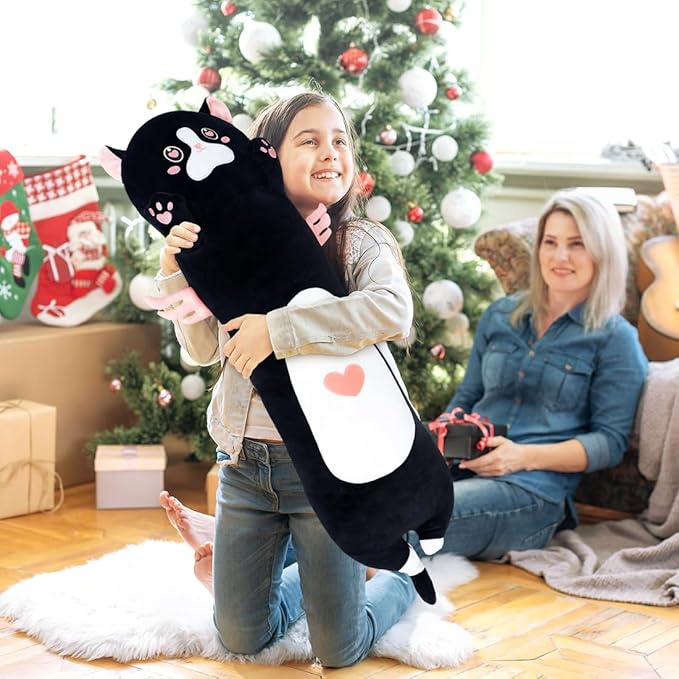 Cat Long Plush Long Giant Pink Cat Pillow Plush, Long Kitten Body Pillow Cute Cat Stuffed Animals for Kids Girlfriend(50cm/19.6inch)