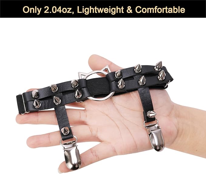 2pcs Cat Leg Garter with Clips, Elastic Adjustable Thigh Garters Belt for Women, Black/White