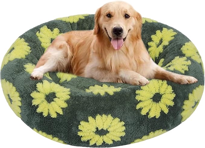 Calming Dog Bed, Dog Beds Fits up to 40 lbs Pets, Fluffy Donut Dog & Cat Bed Washable, Round Anti Anxiety Dog Bed, Small Dog Bed with Non-Slip Bottom (Yellow, 28" x 28")
