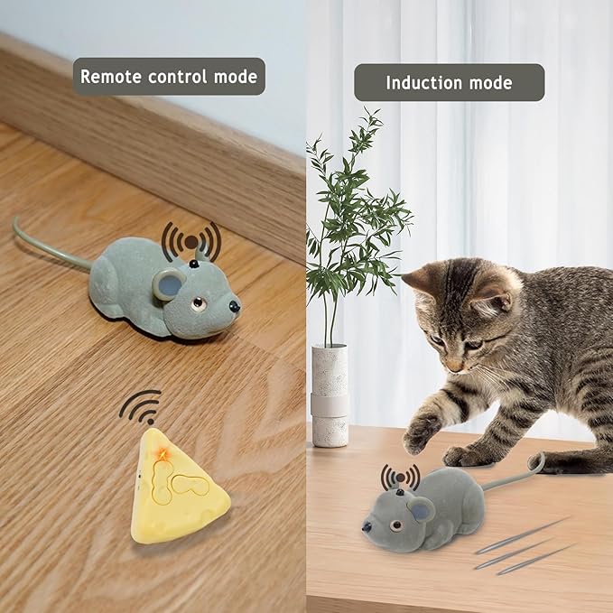 Interactive Cat Toys for Indoor Cats Remote Control Mouse Automatic Moving Cat Toy with Automatically Sense Obstacles and Escape Moving Electric Mouse Cat Toy for All Breeds Cat Boredom Exercise, Gray