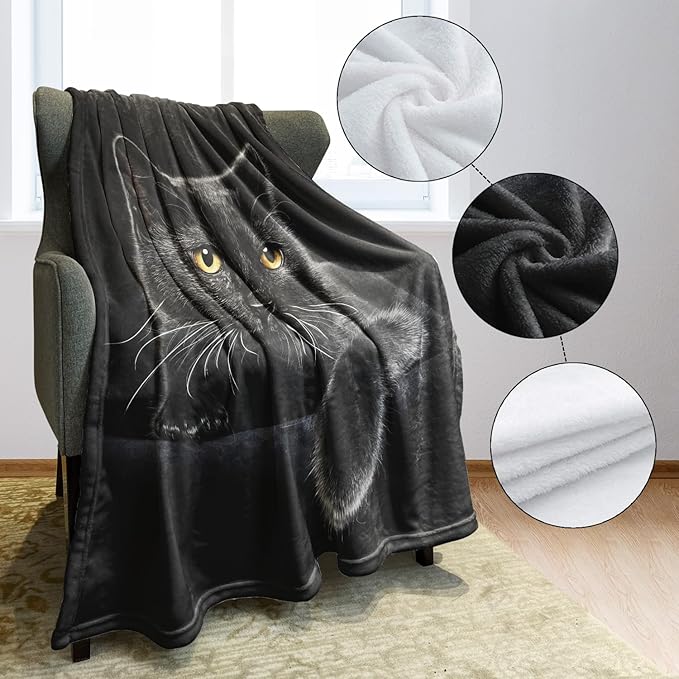 HommomH 50"x80" Blanket Soft Fluffy Flannel Fleece Throw Black Cat