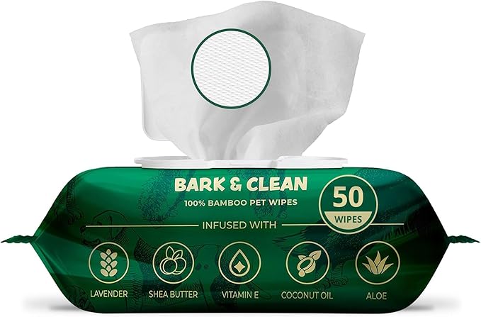 Dog Wipes for Cleaning and Deodorizing - 50 8.5" x 9" Bamboo Pet Wipes - Compostable, Hypoallergenic Puppy Wipes - Dog Wipes for Paws, Butt, and Body