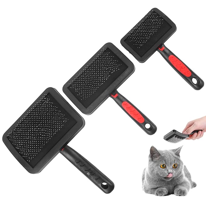 3 Pcs Cat Slicker Brush, Portable Cat Dog Slicker Brush Pet Cat Grooming Brush Massage Comb Set Accessory Easy to Use for Long Short Haired Dogs Cats