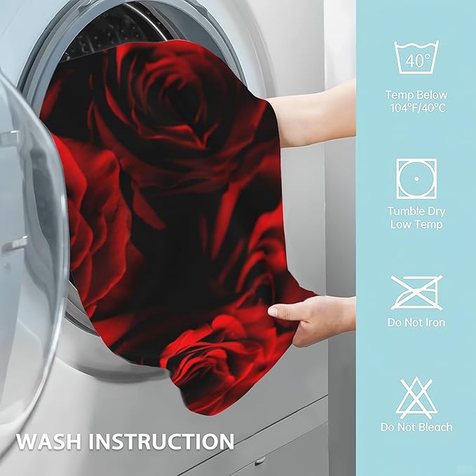 Rose Hand Towels Set, Abstract Red Rose & Black Leaves Polyester Cotton Soft Bath & Kitchen Towels 14x28