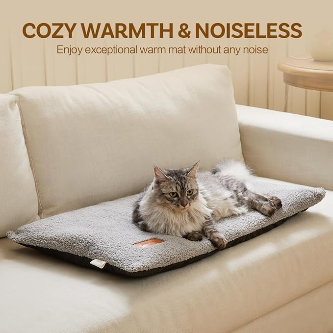Self Warming Cat Bed Self Heating Cat Pad 29 x 19 inch Thermal Pet mat for Indoor Outdoor Pets Double Filled Cat Mat with Washable Removable Cover Non-Slip Bottom (Light Gray)