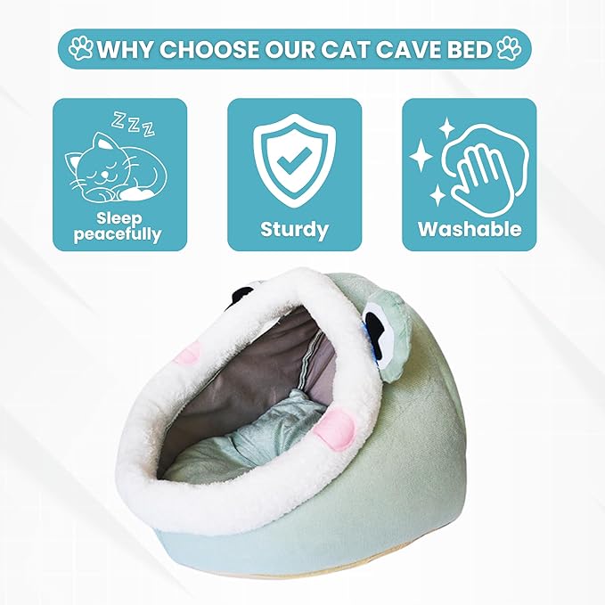 Johanna's Gateau Cat Bed Cave, Covered Cat Bed with Removable Washable Cushioned Pillow, Comfortable Warming Cat Beds for Indoor Cats