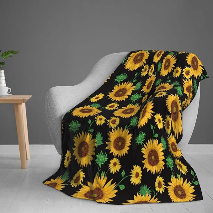 Sunflower Blanket Throw 60"X50", Cozy Lightweight Plush Sunflower Print Blanket, Gifts for Kids Women