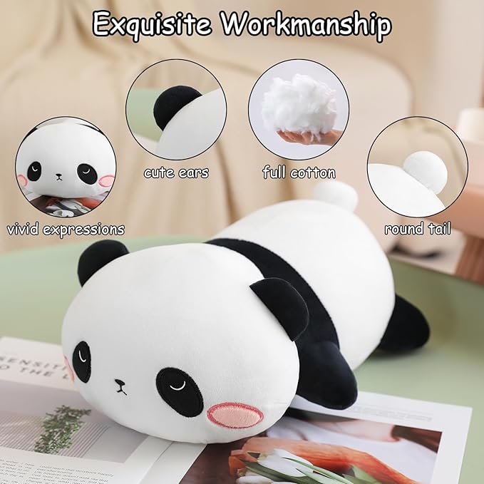 SQEQE Weighted Panda Plush, Weighted Panda Stuffed Animal, Cute Plushies Soft Bear Pillow Toy Gift for Kids Adults 23.6 Inch, 3.1 Lbs
