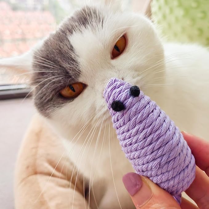 Cat Mouse Toys, 4 PCS Funny and Cute Cat Toy Mice Set with Built in Sound Stone, Interactive Pets Toy and Kittens for Bored Indoor Adult Cats (Little Mouse)