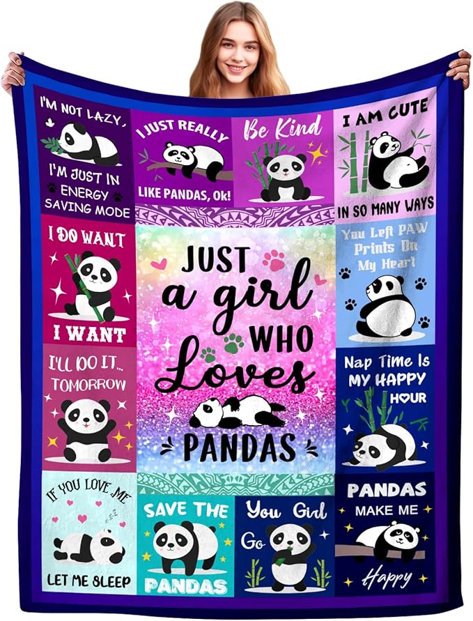 Panda Blanket Gifts for Girls Women Panda Gifts for Pandas Lovers Soft Cozy Flannel Throw Blanket for Kids Adults 50"X40"