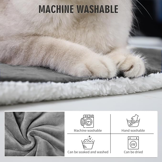 Rest-Eazzzy Cat Heating Pad, Cat Bed with Removable Cover Heated Cat Bed 5 Level Timer and 5 Level Temperature, Cat Beds for Indoor Warming Mat for Cat Dog (Heat pad, Pure-Grey,L)