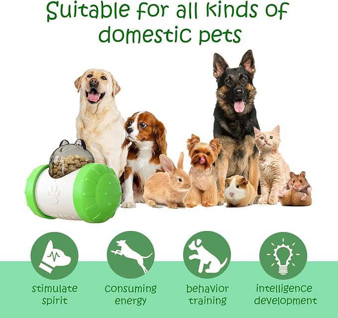 Treat Dispenser Dog Cat Toy Enhanced Slow Dispenser Food Puzzles Ball Interactive Chase Training Toys for Small Puppy Cat Bunny Hamster Pet Pig(Green)
