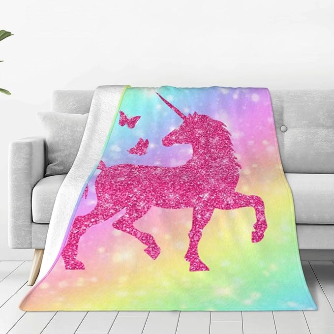 Ultra-Soft Microfiber Throw Blanket 330 GSM Fuzzy Fleece Blanket for Adults Kids Gift Couch, Sofa, Bed Unicorn Butterfly 60"x50"