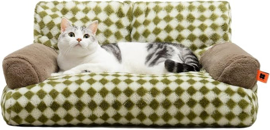MEWOOFUN Pet Couch Bed, Washable Cat Beds for Medium Small Dogs & Cats up to 25 lbs, Dog Beds with Non-Slip Bottom, Fluffy Cat Couch, 26×19×13 Inch (Green)