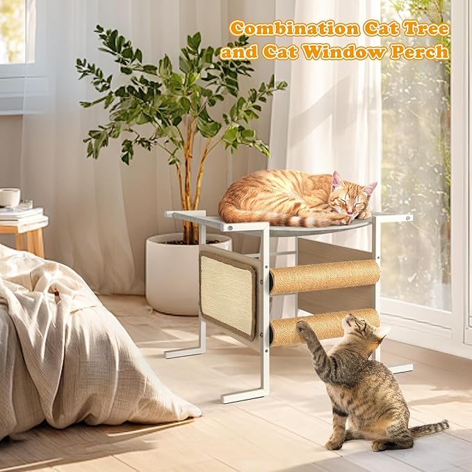 Elevated Cat Bed with Cat Scratching Post and Cat Scratcher,Cat Bed for Desk,Small Cat Tree Tower Stand,Cute Cat Condo for Kittens Medium Cats for Small Space