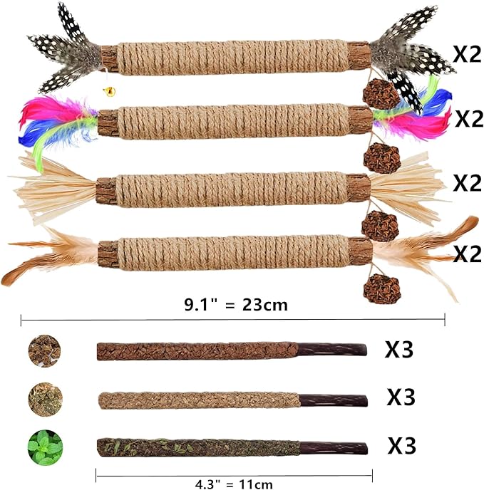 Cat Toys 21PCS Catnip Toy for Indoor Kitten Toys Cat Chew Stick for Dental Cleaning Teeth Cat Silvervine Rope Treat Kitty Feather Snack for for Kick Molar Scratch Self Play Interactive Boredom